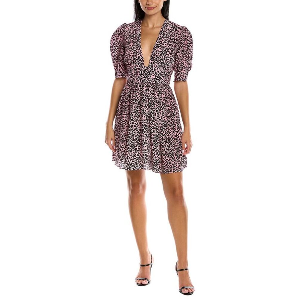 Les Rêveries Womens  Puff Sleeve Silk Mini Dress, Pink